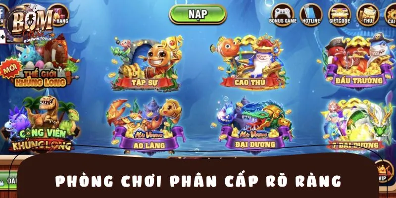 Người chơi được tự do lựa chọn phòng đấu khi tải app bắn cá 